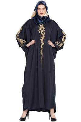 Navy-blue Embroidery Kaftan Nida abaya 1