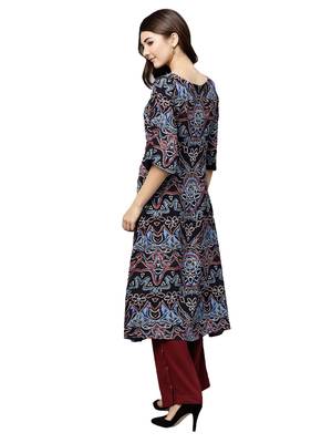 Black Printed Art Silk Long Kurti 3