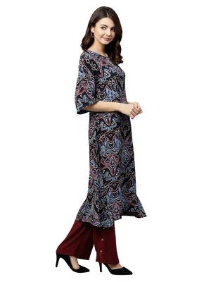 Black Printed Art Silk Long Kurti 4