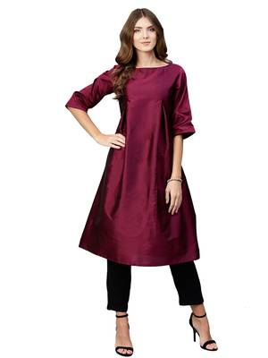 Wine Plain Art Silk  Long Kurtis 1