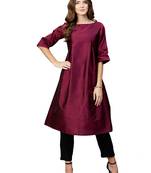 Wine Plain Art Silk  Long Kurtis