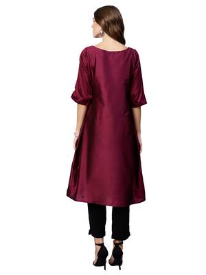 Wine Plain Art Silk  Long Kurtis 3