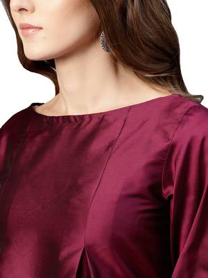 Wine Plain Art Silk  Long Kurtis 4