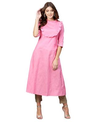 Pink Plain Art Silk  Long Kurtis 1