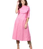 Pink Plain Art Silk  Long Kurtis