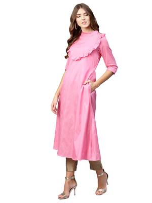 Pink Plain Art Silk  Long Kurtis 2