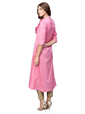 Pink Plain Art Silk  Long Kurtis 3