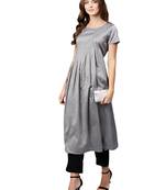 Grey Plain Art Silk  Long Kurtis