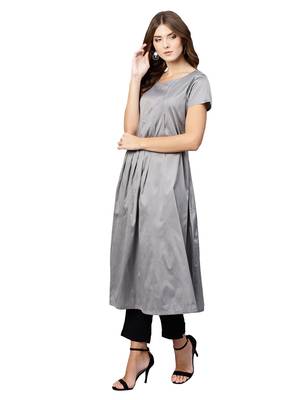Grey Plain Art Silk  Long Kurtis 2