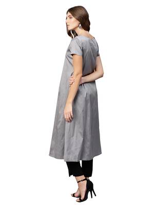 Grey Plain Art Silk  Long Kurtis 3