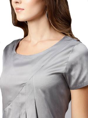 Grey Plain Art Silk  Long Kurtis 4