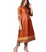 Orange Plain Art Silk  Long Kurtis