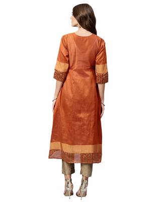 Orange Plain Art Silk  Long Kurtis 3