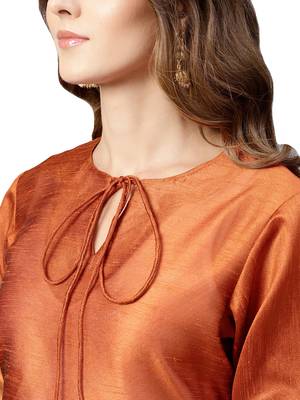 Orange Plain Art Silk  Long Kurtis 4
