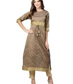 Beige Plain Art Silk  Long Kurtis