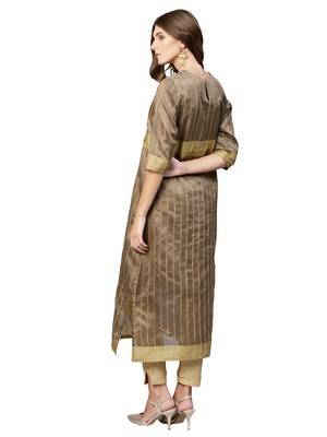 Beige Plain Art Silk  Long Kurtis 3