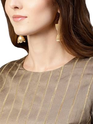 Beige Plain Art Silk  Long Kurtis 4