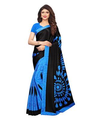 Black printed crepe saree with blouse 1