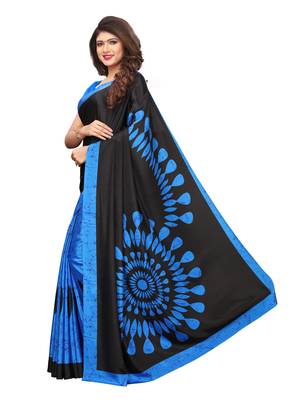 Black printed crepe saree with blouse 2