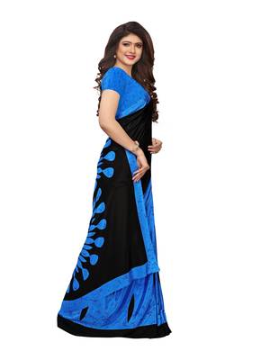 Black printed crepe saree with blouse 3