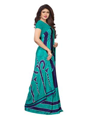 Turquoise printed crepe saree with blouse 3