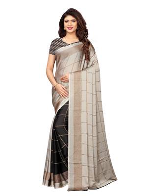 Grey printed shimmer saree with blouse 1