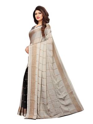 Grey printed shimmer saree with blouse 2