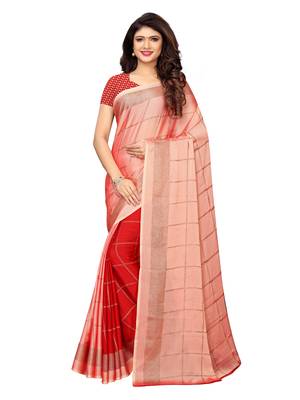 Peach Printed Shimmer Saree With Blouse 1