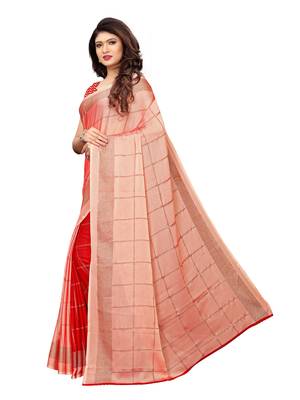 Peach Printed Shimmer Saree With Blouse 2
