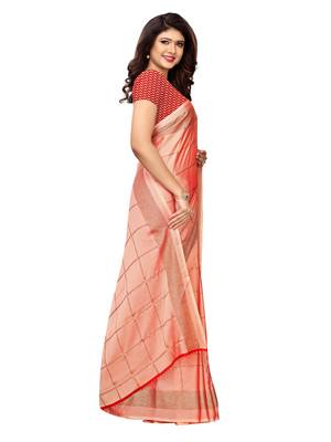 Peach Printed Shimmer Saree With Blouse 3