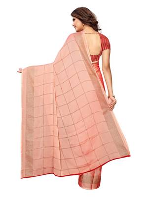 Peach Printed Shimmer Saree With Blouse 4