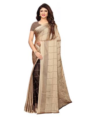 Beige Printed Shimmer Saree With Blouse 1