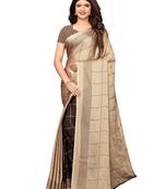 Beige Printed Shimmer Saree With Blouse