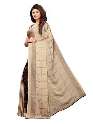Beige Printed Shimmer Saree With Blouse 2