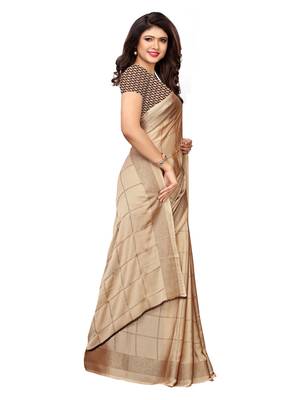 Beige Printed Shimmer Saree With Blouse 3