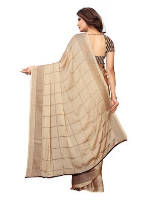 Beige Printed Shimmer Saree With Blouse 4