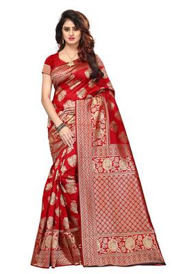 Red woven banarasi saree with blouse 1