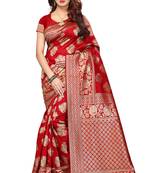 Red woven banarasi saree with blouse