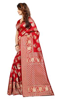 Red woven banarasi saree with blouse 2