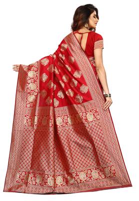 Red woven banarasi saree with blouse 3