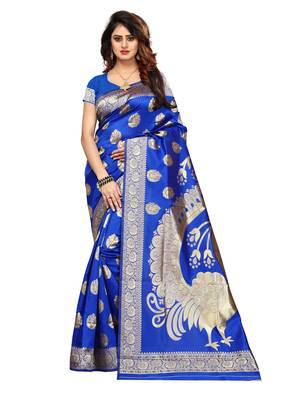 Blue woven banarasi saree with blouse 1