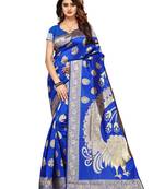 Blue woven banarasi saree with blouse