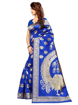 Blue woven banarasi saree with blouse 2