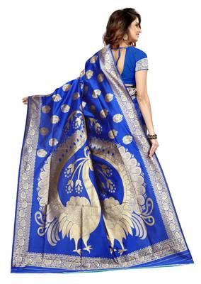 Blue woven banarasi saree with blouse 3