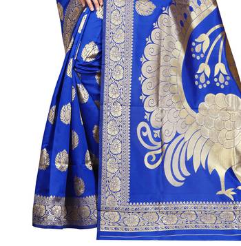 Blue woven banarasi saree with blouse 4