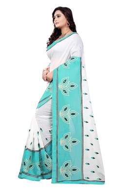 Blue woven art silk saree with blouse 3