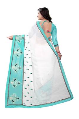 Blue woven art silk saree with blouse 4