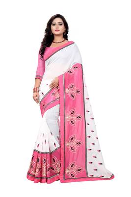 Pink woven art silk saree with blouse 1