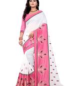 Pink woven art silk saree with blouse