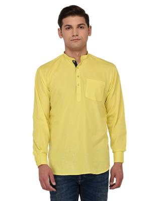 Yellow Plain Cotton Men Kurtas 1